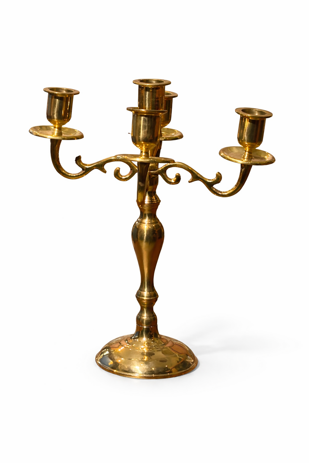 Vintage 5-Arm Solid Brass Candelabra – Classic Gold Table Centerpiece