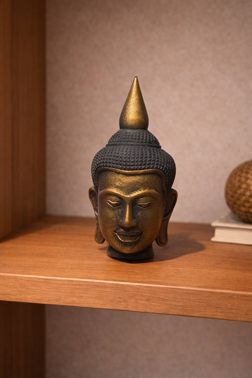Golden Serenity Buddha Head Sculpture