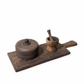 Khmer Palm Wood Mortar & Spice Set – Handcrafted Serving Board Collection