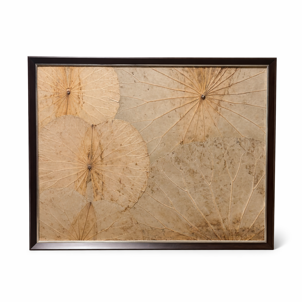 Large Framed Lotus Leaf Artwork – Handcrafted Botanical Wall Panel