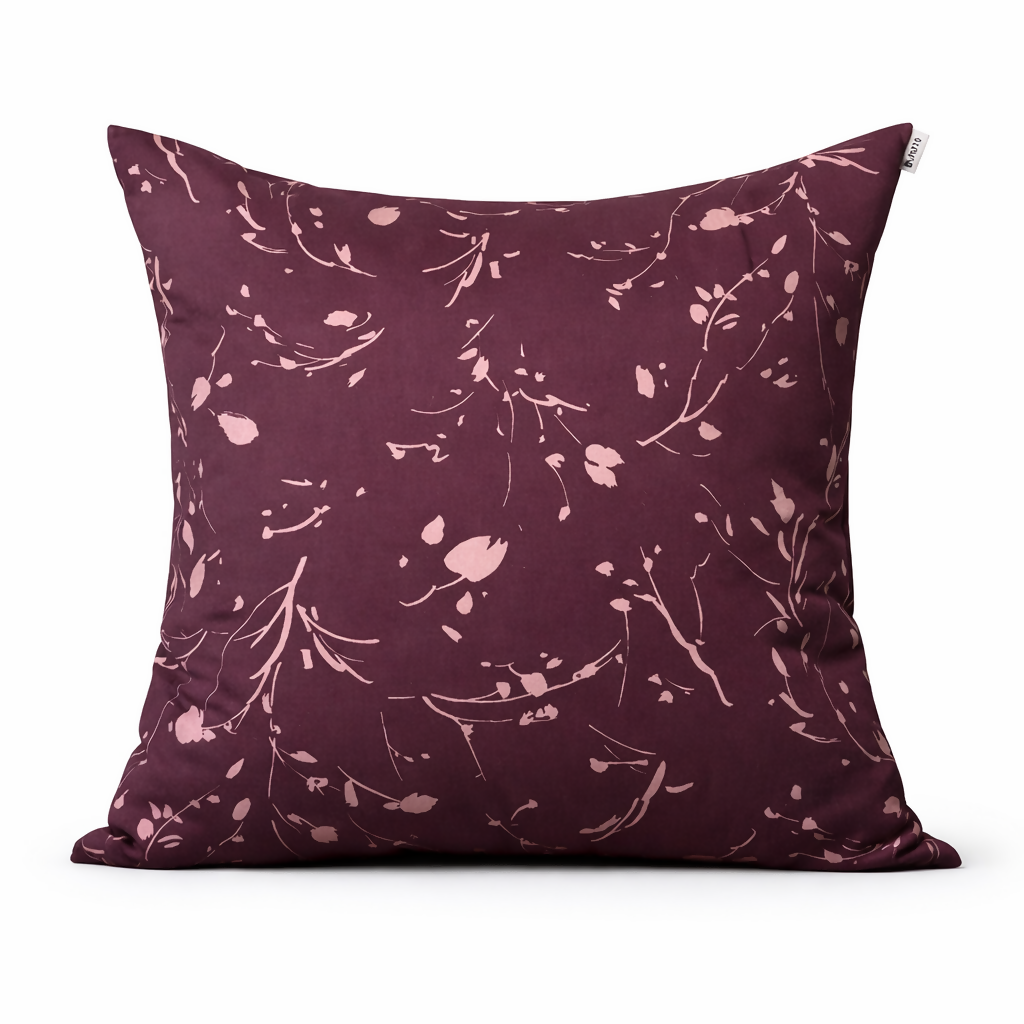 Elegant Plum Floral Cushion Cover – Modern Botanical Decorative Pillow