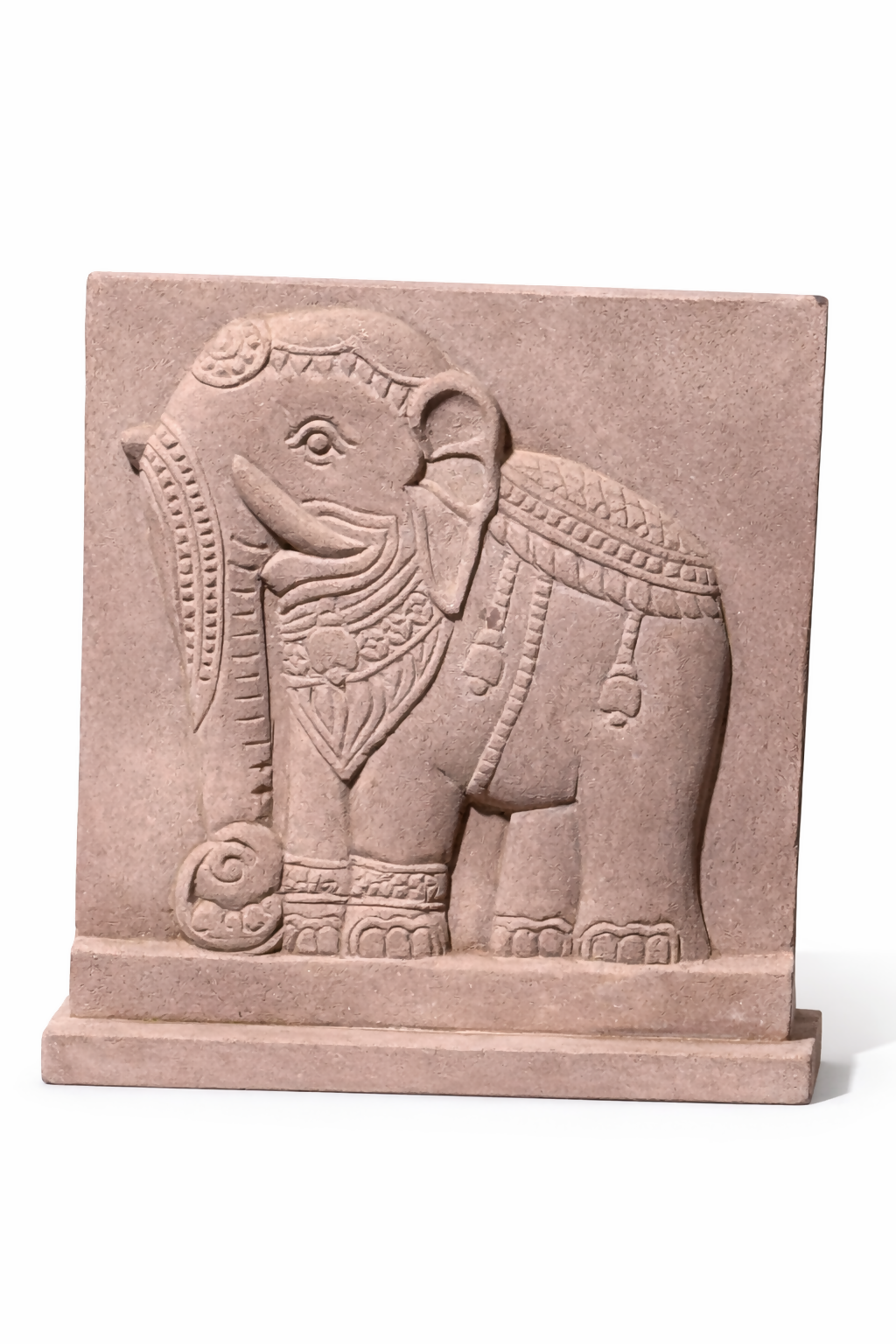 Hand-Carved Sandstone Elephant Relief Panel – Traditional Decorative Art