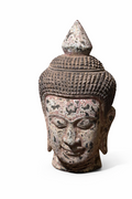 Hand-Carved Wooden Buddha Head Sculpture – Antique Rustic Finish