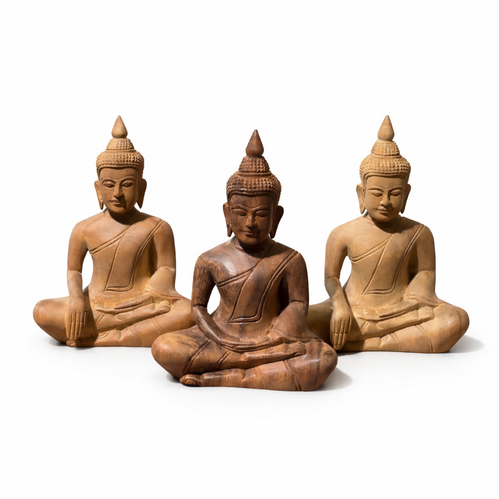 Hand-Carved Wooden Buddha Statue Collection – Natural Finish Meditation Figures